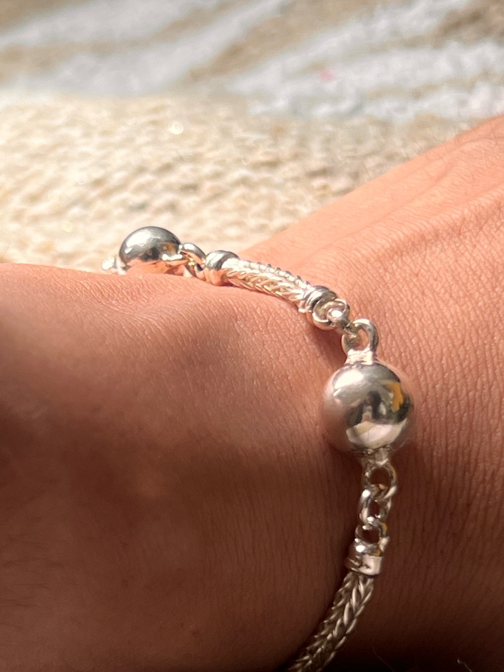 Peruvian 950 Silver Beaded Rope Bracelet 8.3g